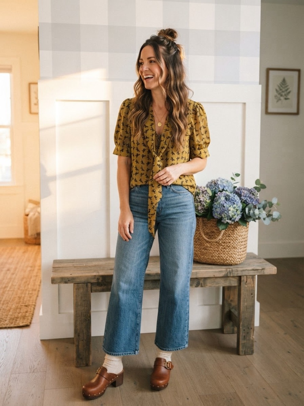 Next Western Mustard Floral Tie-Front Blouse